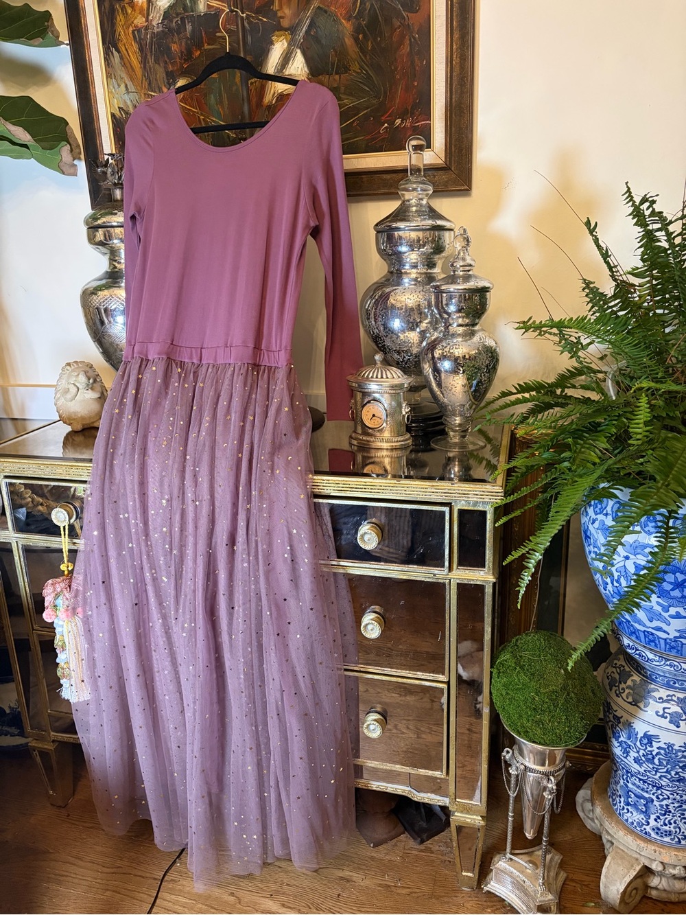 Elestory Purplish/Lilac Maxi Dress with Sparkle Tulle Skirt